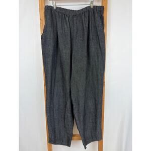 Flax Black Gray Elastic Waist Front Pockets Linen Lagenlook Pants Lithuania 3X